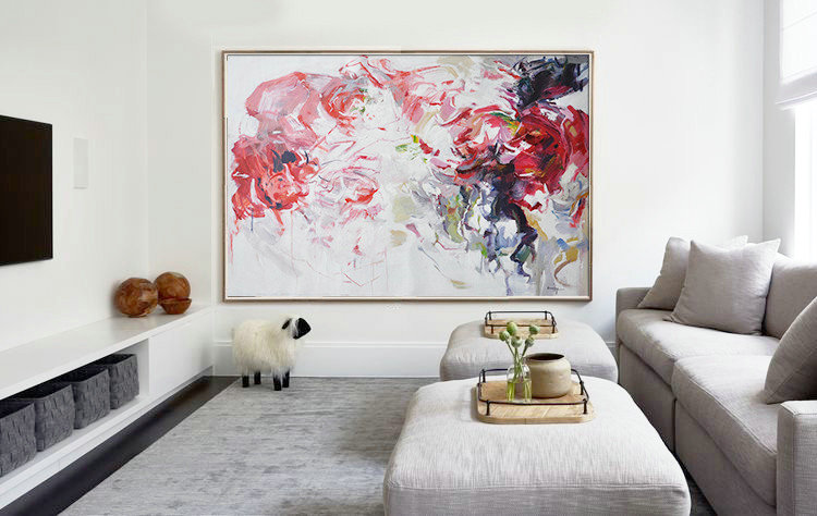 Horizontal Abstract Flower Painting Living Room Wall Art #ABH0A38 - Click Image to Close